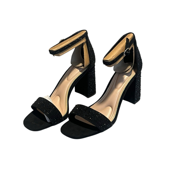 Kelly & Katie Heels Caital XW Size 7.5 Black Wide Block 3.25 Heel Shoe Sparkle - Picture 2 of 11